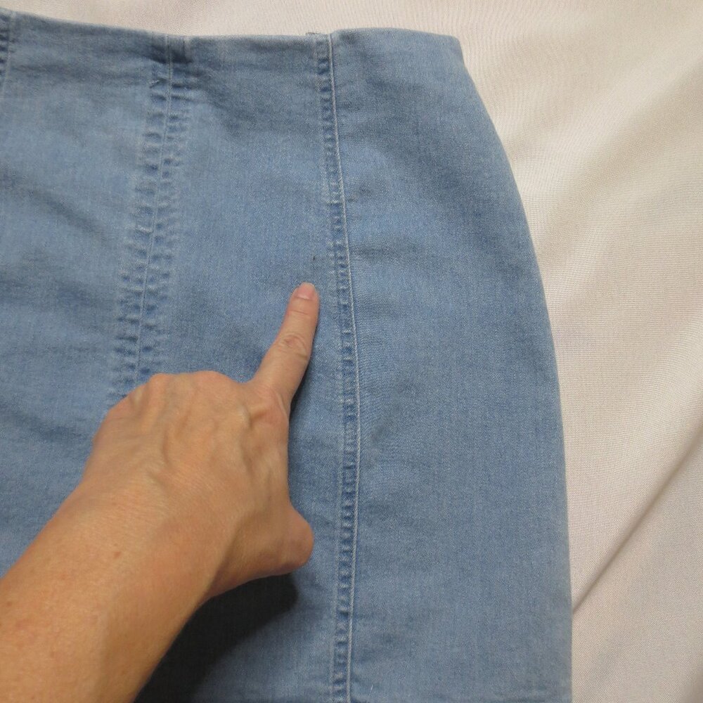 4/$14 HONEY BELLE womens SKIRT denim JEAN mini 80's retro BLUE fitted SIZE M - Picture 2 of 10